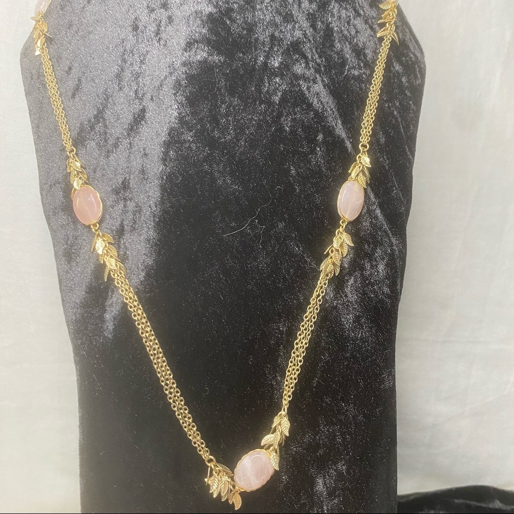 Stone and Leaf Gold Tone layering Necklace
